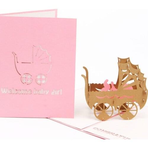 3D Laser Cut Handmade Carving Newborn Baby Party Paper Invitation Greeting Cards PostCard Baby Boy Girl Birthday Creative Gift