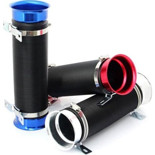 Car DIY Universal 3'' Flexible Car Cold Air Intake Hose Filter Pipe Telescopic Tube Kit Silver/Red/Blue