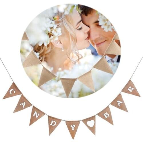 Candy Bar Heart Print Banner Hessian Pennant Triangle Burlap Banner Triangle Flags for Party Carnival Decoration