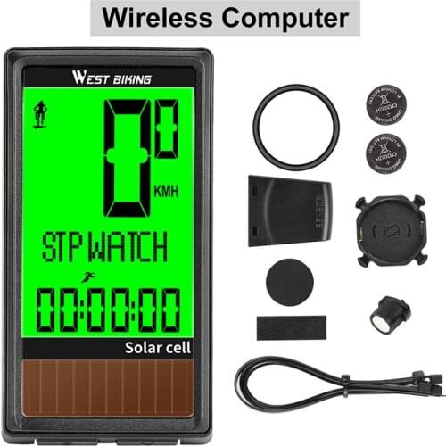 Solar Cell 5 Languages Wireless Bike Computer Auto ON/OFF Cycling Speedometer Odometer Waterproof Backlight Bicycle Stopwatch