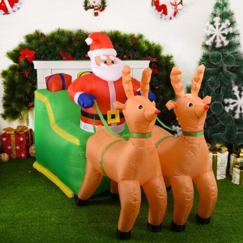 Large Christmas Inflatable Model Reindeer Cart Santa Claus Inflatable Model Party Decor Cartoon Reindeer Santa Claus EU Plug
