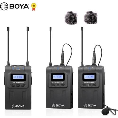 BOYA BY-WM8 Pro-K2 UHF Dual-Channel Lavalier Wireless Microphone System with LCD Screen for Canon Nikon DSLR Camera Camcorder