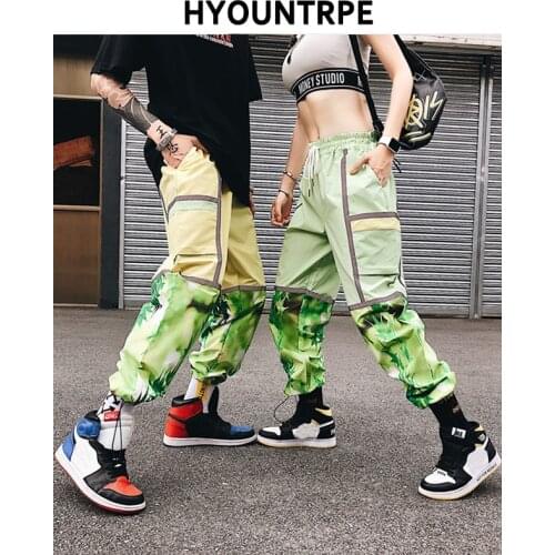 Striped Reflective Pant Hip Hop Casual Joggers Elastic Waist Sweatpants Couple Loose Fit Trousers Street Fashion Mens Trousers