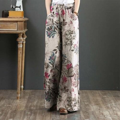 ZANZEA Women Wide Leg Pants Bohemian Floral Printed Elastic Waist Trousers Long Pantalon Plus Size Turnip Palazzo Streetwear 7