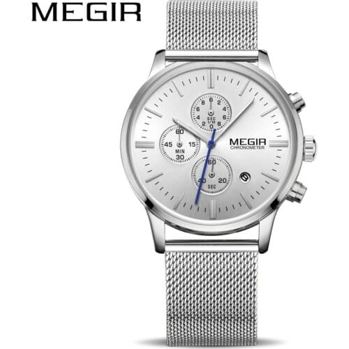 MEGIR Original Mens Watches Top Brand Luxury Stylish Watch Men Stainless Steel Mesh Strap Chronograph Military Quartz Watch
