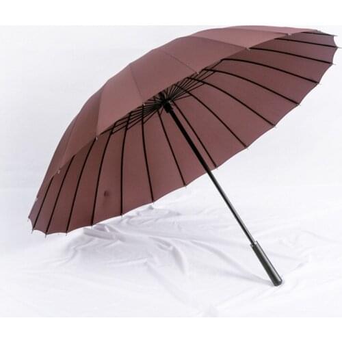 115cm open diameter Hand open 24 ribs solid colour leather PU business windproof umbrella carrying belts waterpoof car parasol