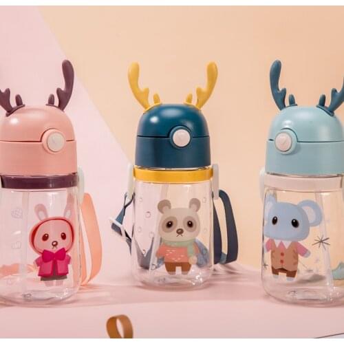 450ML Kids Water Cup Creative Cartoon Baby Feeding Cups With Straws Leakproof Water Bottles Outdoor Portable Childrens Cups