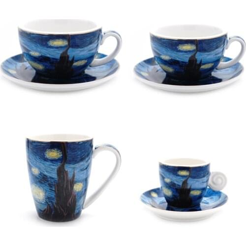 Europe Van Gog World Famous Oil Painting Starry Night Coffee Cups And Saucers Art Cappuccino Pudding Latte Mugs Home Drinkware