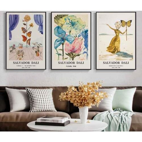 Salvador Dali Butterfly Rose Canvas Poster Vintage Oil Painting Simplicity Print Contemporary Art Wall Picture for Home Decor