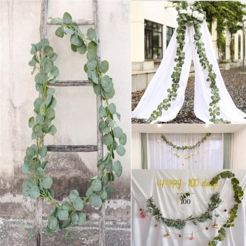 2m Artificial Eucalyptus Garland Leaves Rattan Fake Plants Vines Wedding Birthday Party Home Wall Hanging Decorations Ivy Wreath