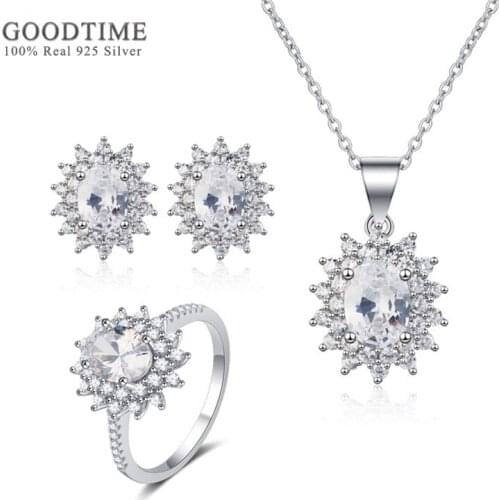 Luxury 925 Sterling Silver Bridal Jewelry Sets Snowflake Rhinestone Zircon Necklace Earrings Ring Accessories For Wedding Party