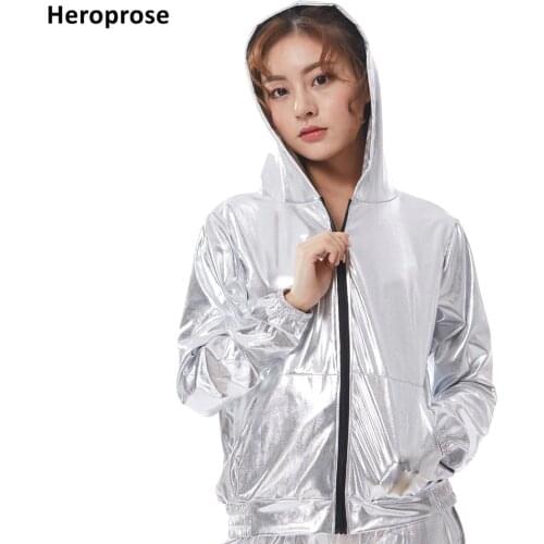 Heroprose Women Jacket 2019 New Fashion Spring Autumn Female DS Jazz Stage Performance Streetwear Silver Hip Hop Dance Coat