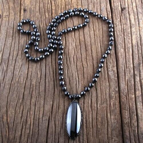 MD Fashion Bohemian Jewelry Faceted Hematite Stone Knotted Pave Hematite Dorp Necklaces Women Lariat Necklace