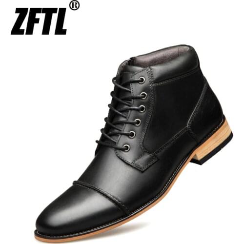 ZFTL New Men Martin boots Handmade men shoes Genuine Leather Men Ankle boots Lace-up male casual high-top boots big size 004