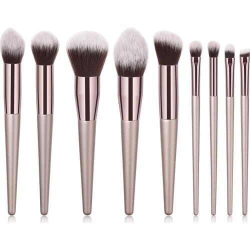 9pcs Champagne Gold Makeup Brushes Foundation Powder Blush Brush For Beginners Eye Shadow Lash Make up Brush Set