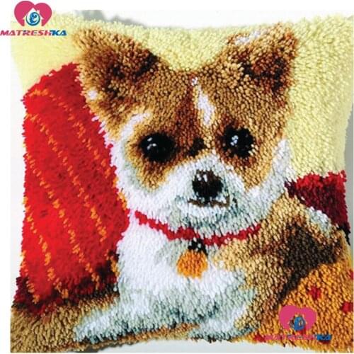Latch Hook Cushion Kit Pillow Do it yourself Crafts"Dog" Cross Stitch Pillow Needlework accessories Crocheting Embroidery Pillow