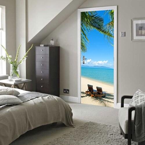 Colomac 3d beach pattern wall door sticker self-adhesive poster renovation living room bedroom home decor decoration accessory
