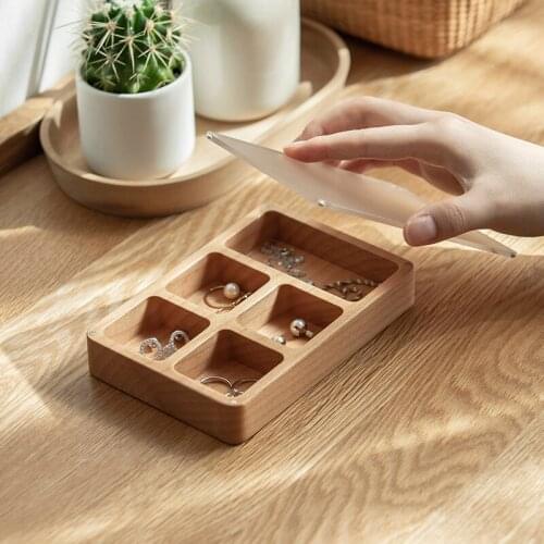 Jewelry makeup organizer with lid girls necklace rings maple storage box