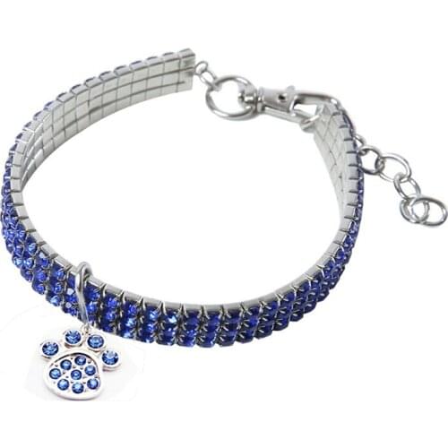 Dog Collar Rhinestone Cat Collar Elastic Pet Necklace with Claw Paw Pendant Adjustable for Small Medium Large Dogs
