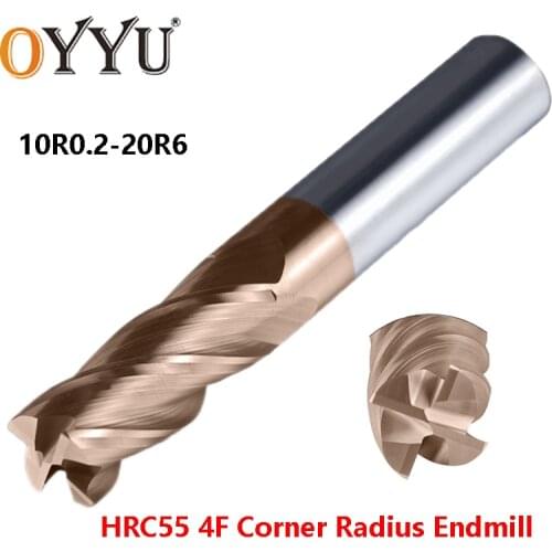 OYYU Tungsten Steel Corner Radius End Mills HRC55 4 Flute Solid Cabride Coated Milling Cutter CNC Center Endmill R0.2 R1 R1.5
