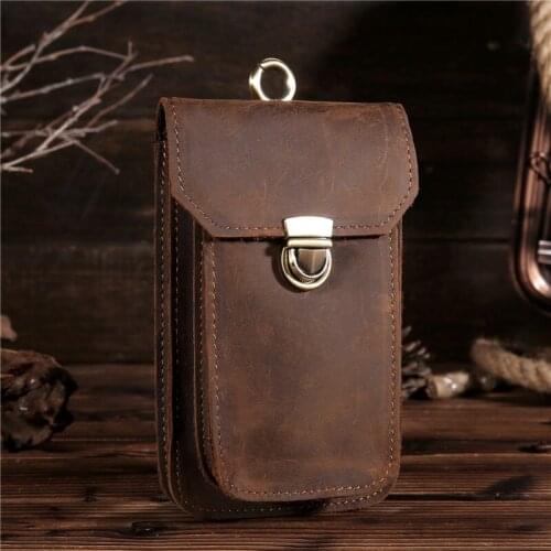 Hot men luxury retro style small waist packs crazy horse leather male outdoor casual phone bag purse quality guarantee