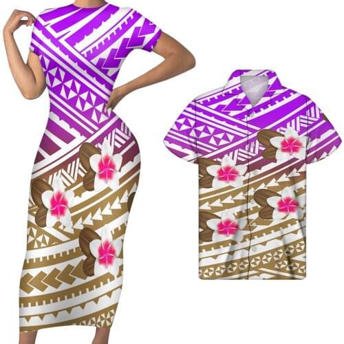 Plus Size New Summer Dress Girls Boho Party Female Vintage Dresses Hawaii Purple Print Short Sleeve Women Dresses Robe Vestido