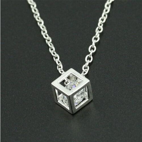 RONGQING 12Pcs/lot Girl Jewelry Silver Pendant Chain Dimensional Cube Necklace women