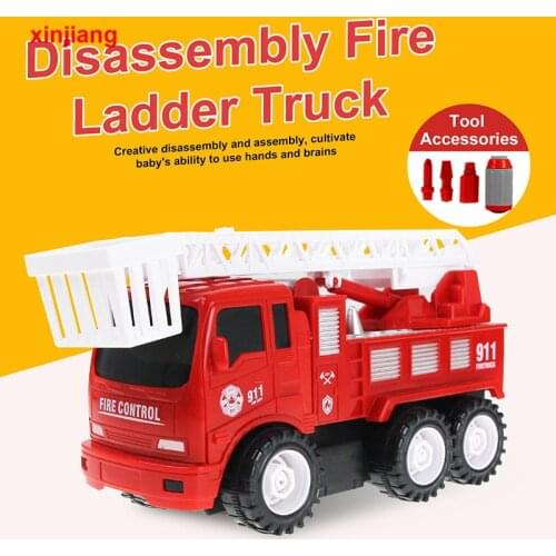 DIY Disassembly Fire Ladder Truck Inertia Vehicle Car Model Diecast Kids Boys Education Truck Toys Gift