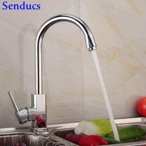 Senducs Square Kitchen Faucet Quality Brass Kitchen Sink Faucet Polished Chrome Copper Mixer Tap Fashion Home Kitchen Sink Tap