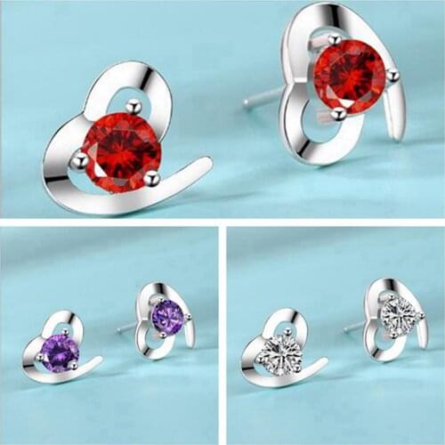 High Quality Pretty Heart Shape Crystal Gems Beads Fashion Silver Color Earrings 1 Pair wj587