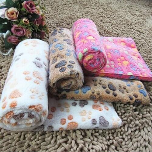 3 Colors 40x60cm 75x50cm Cute Floral Pet Sleep Warm Paw Print towel Dog Cat Puppy Fleece Soft Blanket Pet Beds Towel Mat