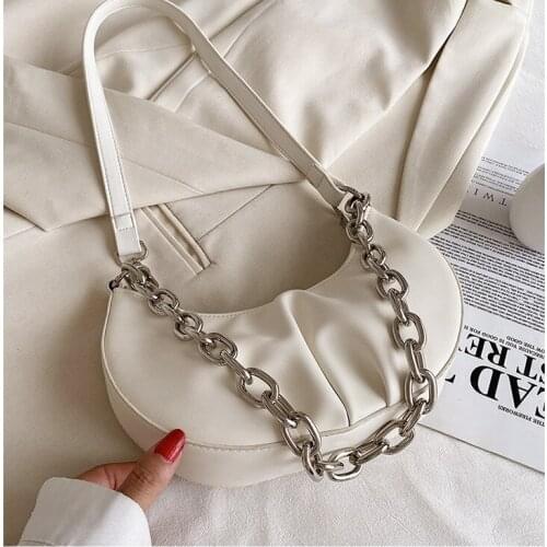 Women Chain Shoulder Bag Fashion PU Leather Crossbody Bags Hot New Hobo Bags Luxury Designer Women Handbag Ruffed Lady Purses