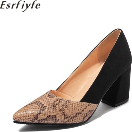 ESRFIYFE 2020 New Hot Sale Brand Glamour Beige Black Women Dress Pumps Spring Square Heels Lady Casual Shoes Large Size 34-46