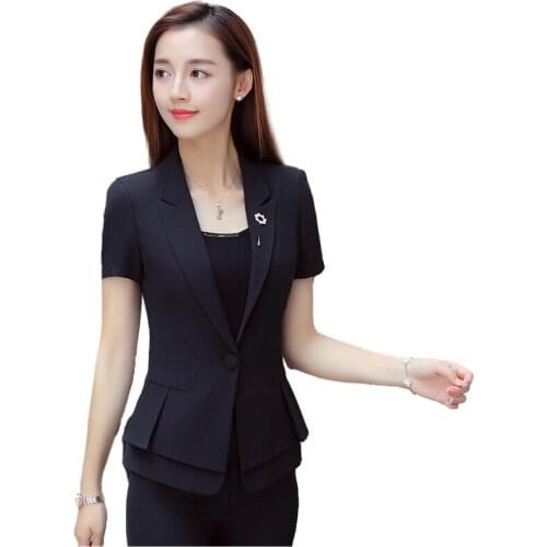 Woman Short Sleeve Suit Jacket Office Work Black Blazers for Ladies Summer Slim Fit Formal Jackets Women