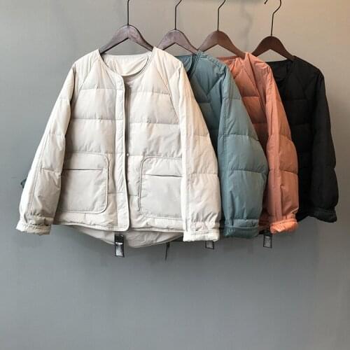 Korean Style Winter Jacket Women Solid Black White Female Down Coat Loose Oversized Womens Short Parka Down Jackets