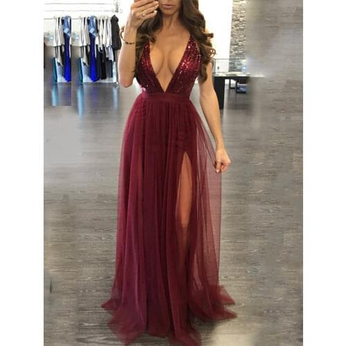 Womens Deep V Neck Sleeveless Elegant Formal Prom Long Maxi Cocktail Party Ball Gown Bandage Blackless Dress Red Black XL