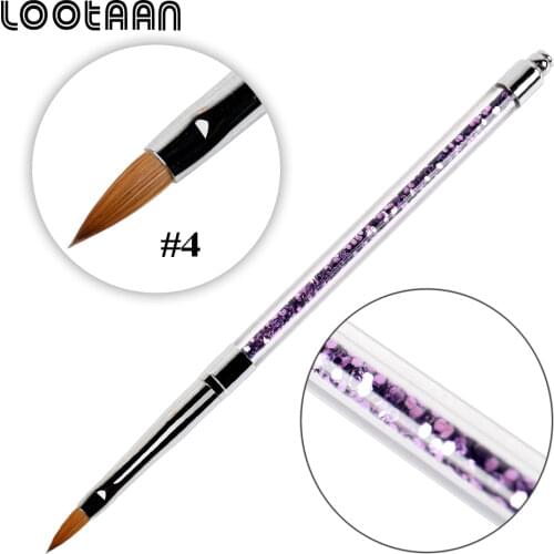 Lootaan 1 Pc #4 Acrylic Nail Art Brush Pure Kolinsky Sable Hair Manicure 3D Nail Art Painting Pen Glitter Handle Oval Brush