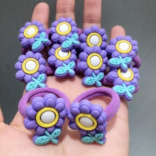 10Pcs/set Purple Sunflower Flower Hair Accessories Children Rubber Bands Scrunchies Elastic Hair Bands Girls Headband Ties