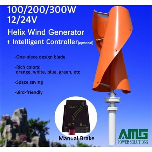 100W 200W 300W 400W 500W 600W 12V 24V Helix Spiral Vertical Axis Residential Wind Mill Turbine Generator +PWM Charger Controller