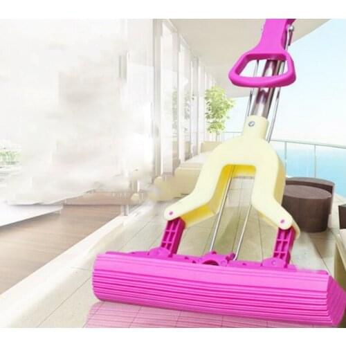 140203//Squeeze household glue cotton mops/Fold Squeeze Water Sponge Mop, Stainless Steel Rod Can Stretch Cotton Absorbent Mop