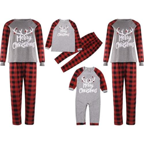 2020 Merry Christmas Family Pajamas Set Adult Kid Baby Sleepwear Long Sleeve Red Black Plaid Pyjs Matching Outfits Xmas Clothes