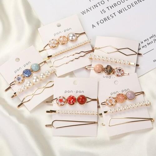 3pcs/Set Fashion Hair Clips Women Girls Elegant Pearls Geometric Hairpin Sweet Hair Ornament Barrette Headband Hair Accessories