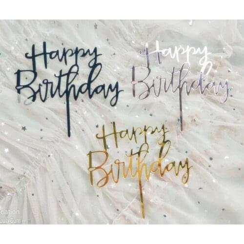 300pcs Cute Happy Birthday Rose Gold Cake Toppers Gold Glitter Acrylic Cupcake Flag Cake Decorations Party Gifts SN2743