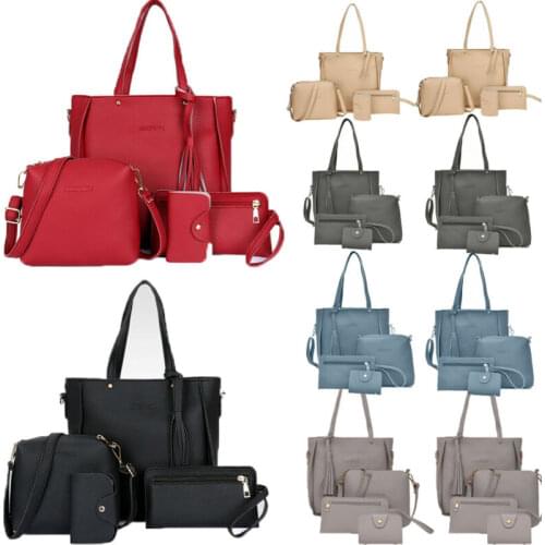 4PCS/Set Women Lady Leather Handbag Shoulder Bags Tote Purse Messenger Satchel
