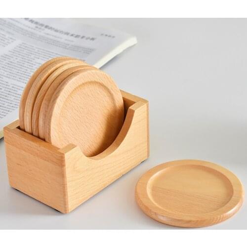 6 Pcs Set Of Tea Coffee Cup Mat Placemat Decorated Walnut Coaster Durable Heat-Resistant Round Beverage Mat Including Stand