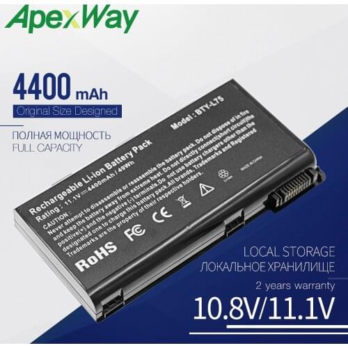 Apexway 6 Cells laptop battery For MSI CX620 A6205 CX500 CR630 CX623 CR610 CR700 BTY-L74 BTY-L75 4400 mAh