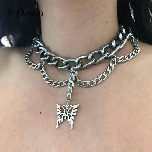 Y Demo Punk Rock Butterfly Chains Necklace Women Casual Harajuku Hiphop Pendant Choker 2021 Fashion New