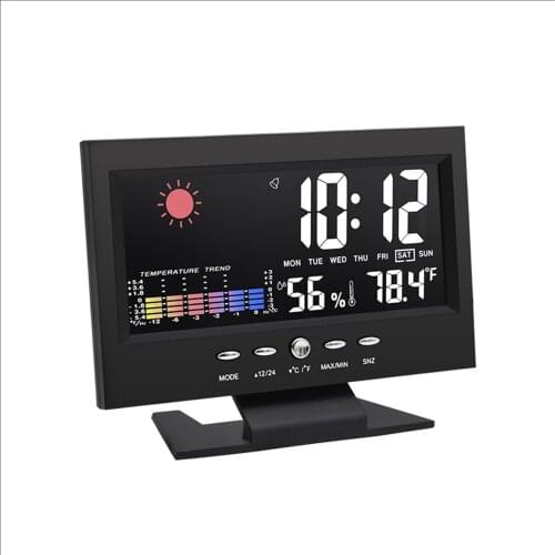 Digital Alarm Clock Thermometer Humidity Weather Forecast Color Screen Display LED Backlight