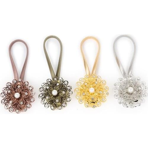 Flower Design Curtain Clip Curtain Holders Tieback Hanging Diamond Curtain Buckle Tensile Spring Curtain Accessories Home Decor