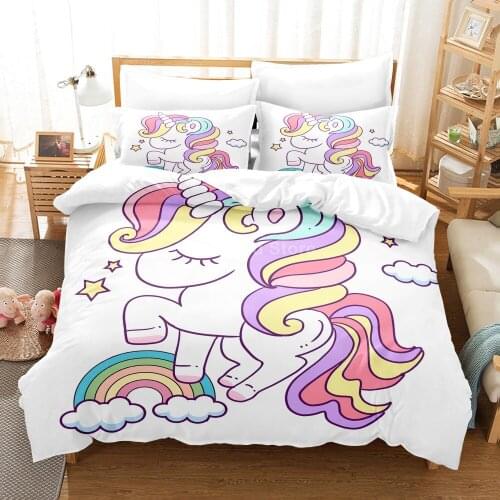 Cartoon Unicorn Kids Bedding Set Modern 3d Duvet Cover Sets Comforter Bed Linen Twin King Single Size Boy Girl Kawaii Horse